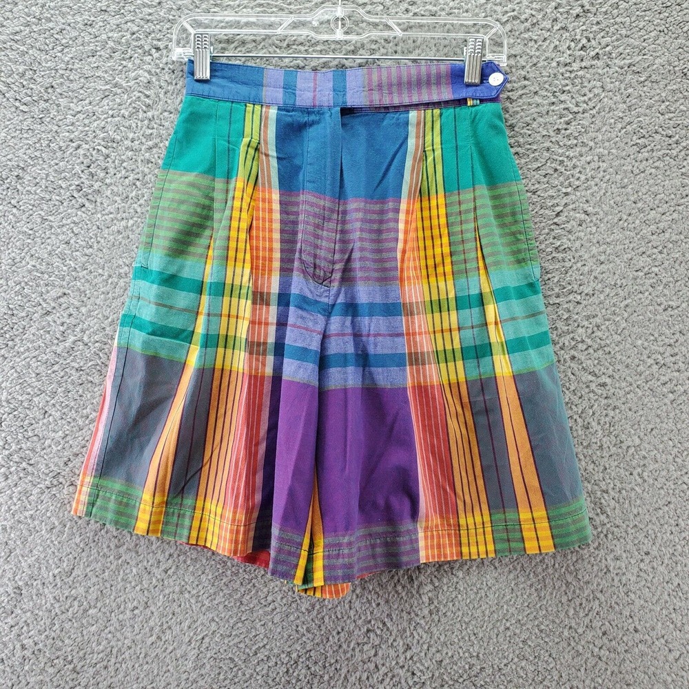 CC - Vintage Nautica Womens Bermuda Short 8 High Waisted Plaid Rainbow Cotton